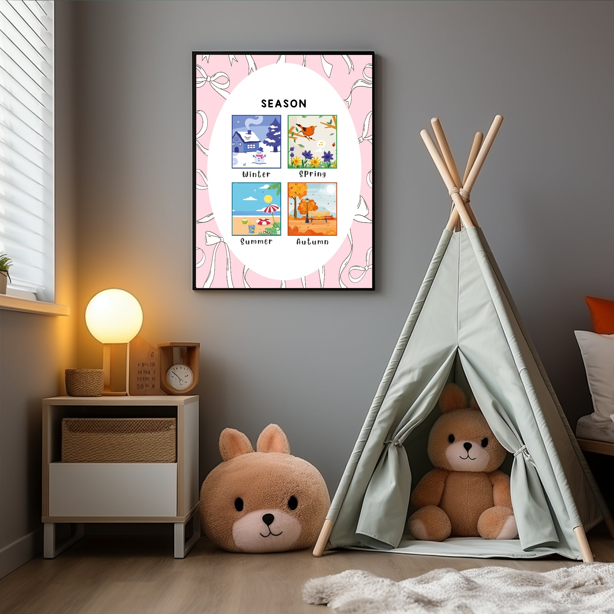 Pink Bow Seasons Poster | Educational Wall Art