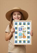 Blue Checked & Stars Seasons Poster | Educational Wall Art