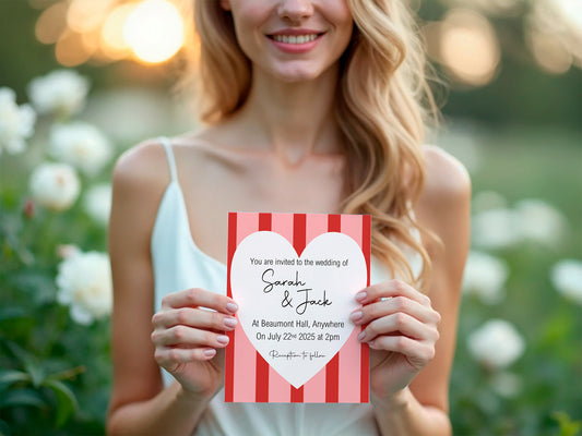 Red & Pink Wedding Party Invitations & Envelopes | Pack of 10