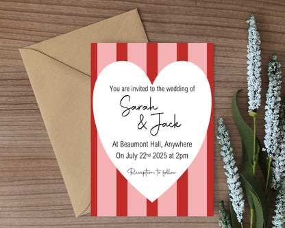 Red & Pink Wedding Party Invitations & Envelopes | Pack of 10