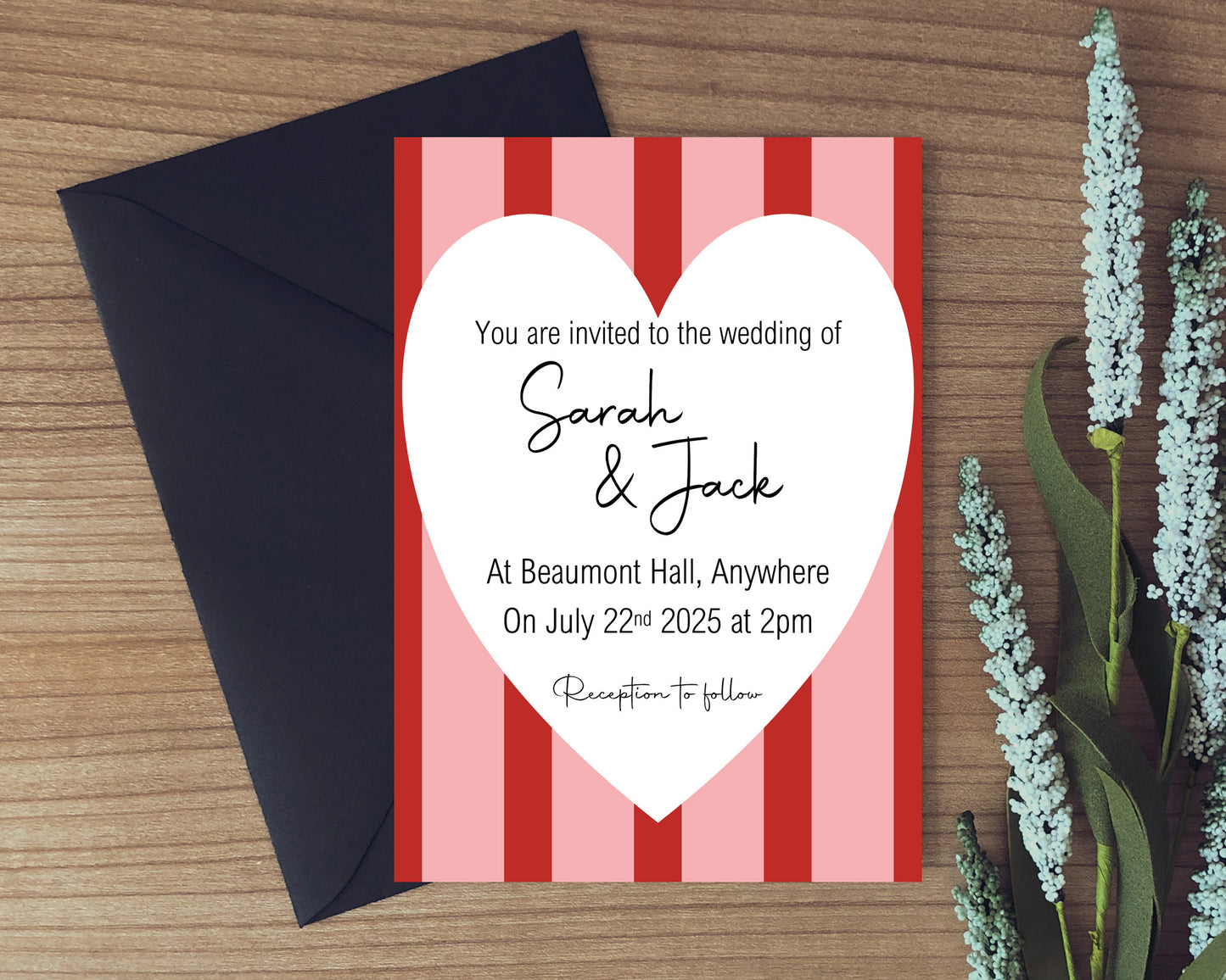 Red & Pink Wedding Party Invitations & Envelopes | Pack of 10