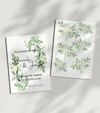 Green & White Rose Wedding Party Invitations & Envelopes | Pack of 10 - Larosier Prints