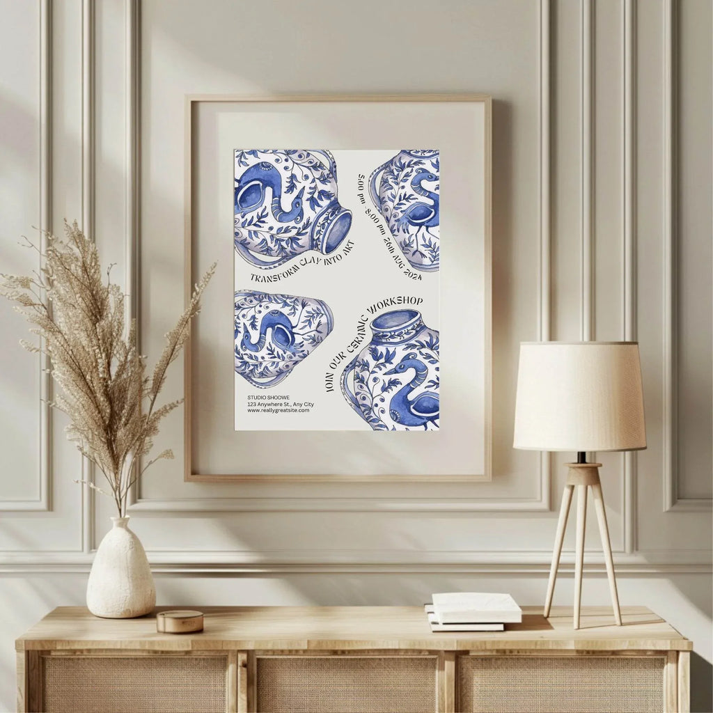 Ceramic Vase Print | Traditional Blue & White Wall Art - Larosier Prints