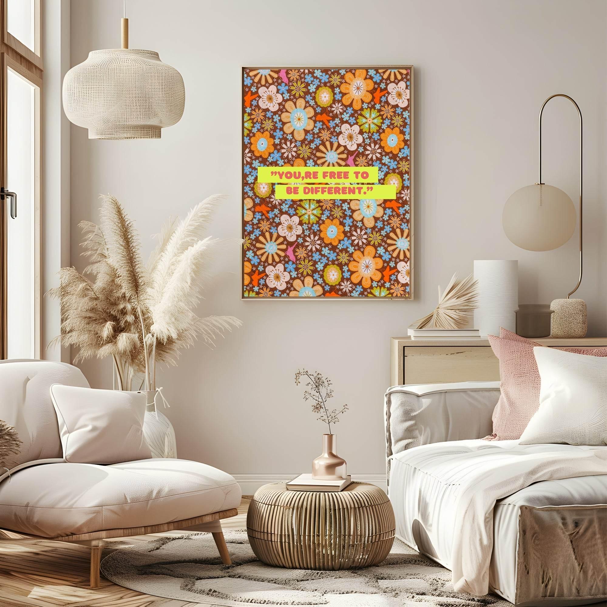 You're Free To Be Different Print | 70's Retro Wall Art - Larosier Prints