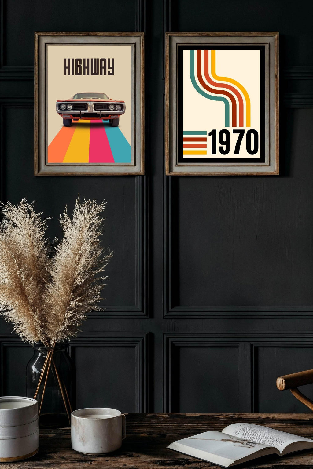 Rainbow Highway Print | Vintage Classic Car Wall Art - Larosier Prints