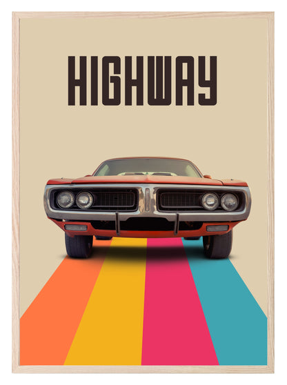 Rainbow Highway Print | Vintage Classic Car Wall Art