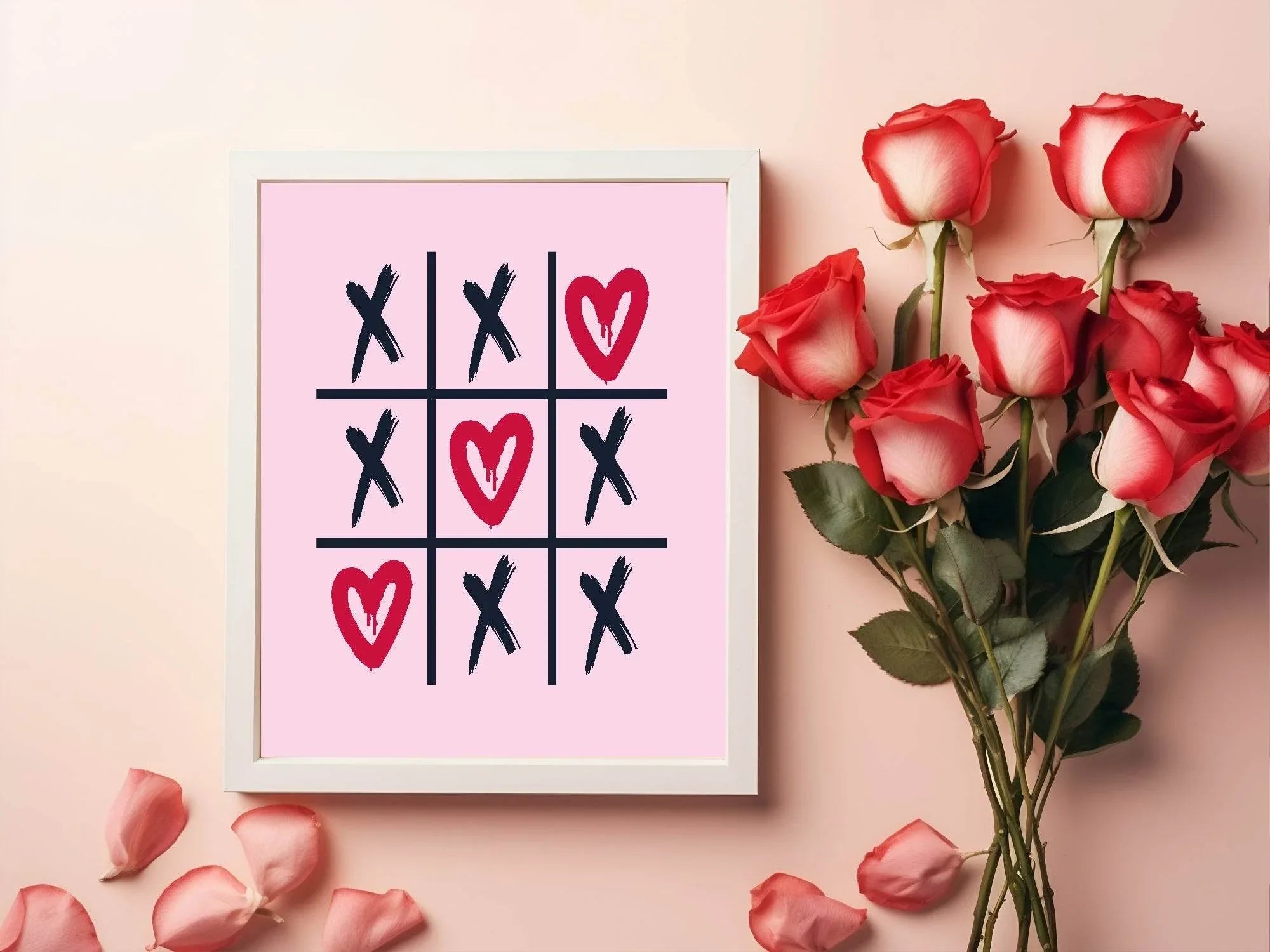 Heart tic-Tac-Toe Print | Coquette Wall Art - Larosier Prints