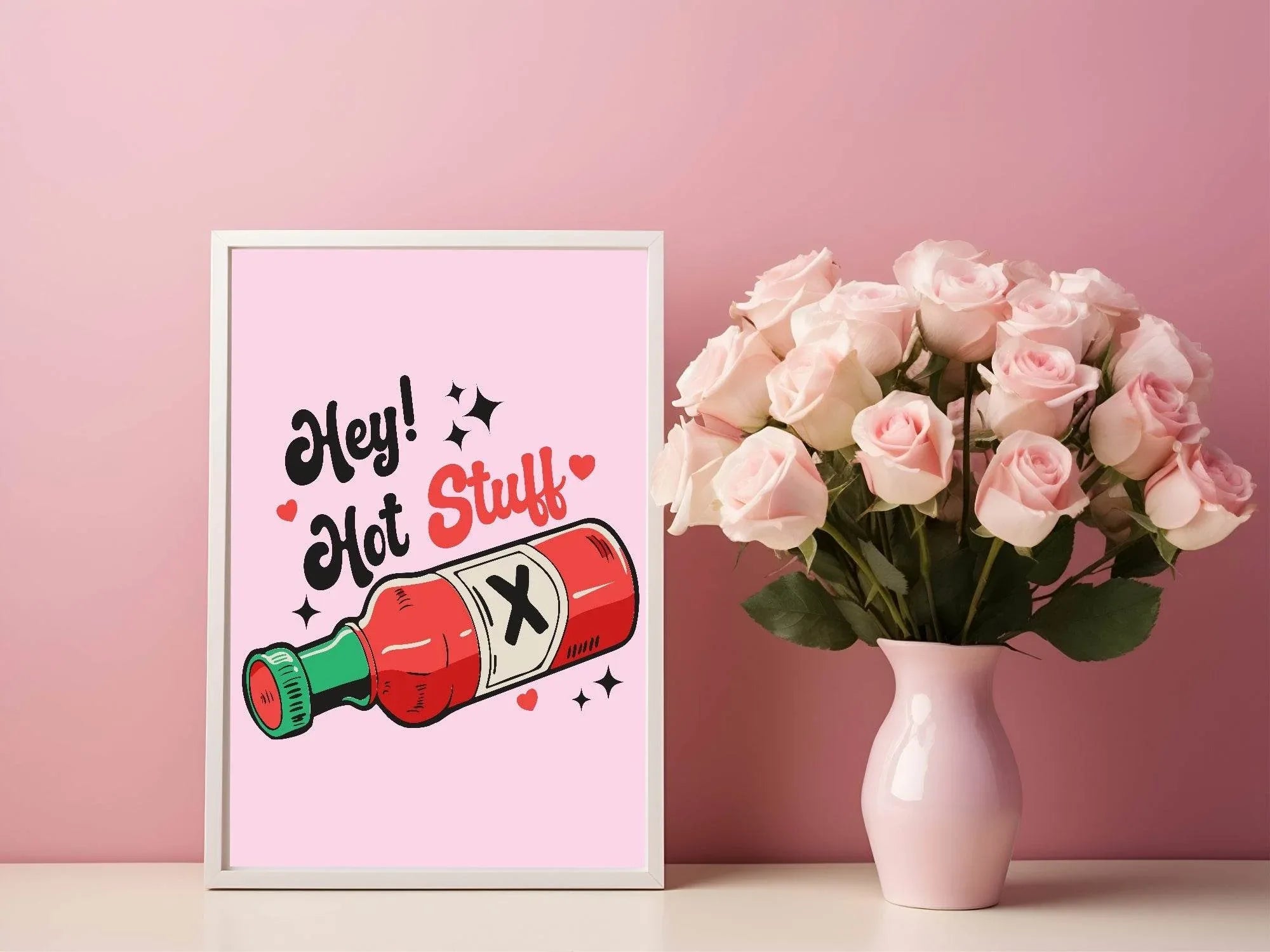 Hey Hot Stuff Print | Hot Sauce | Spicy | Kitchen Wall Art - Larosier Prints