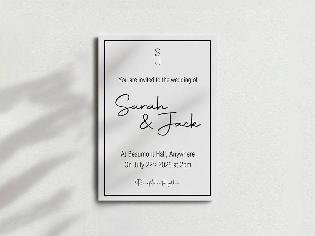 Minimalist Wedding Party Invitations & Envelopes | Pack of 10 - Larosier Prints