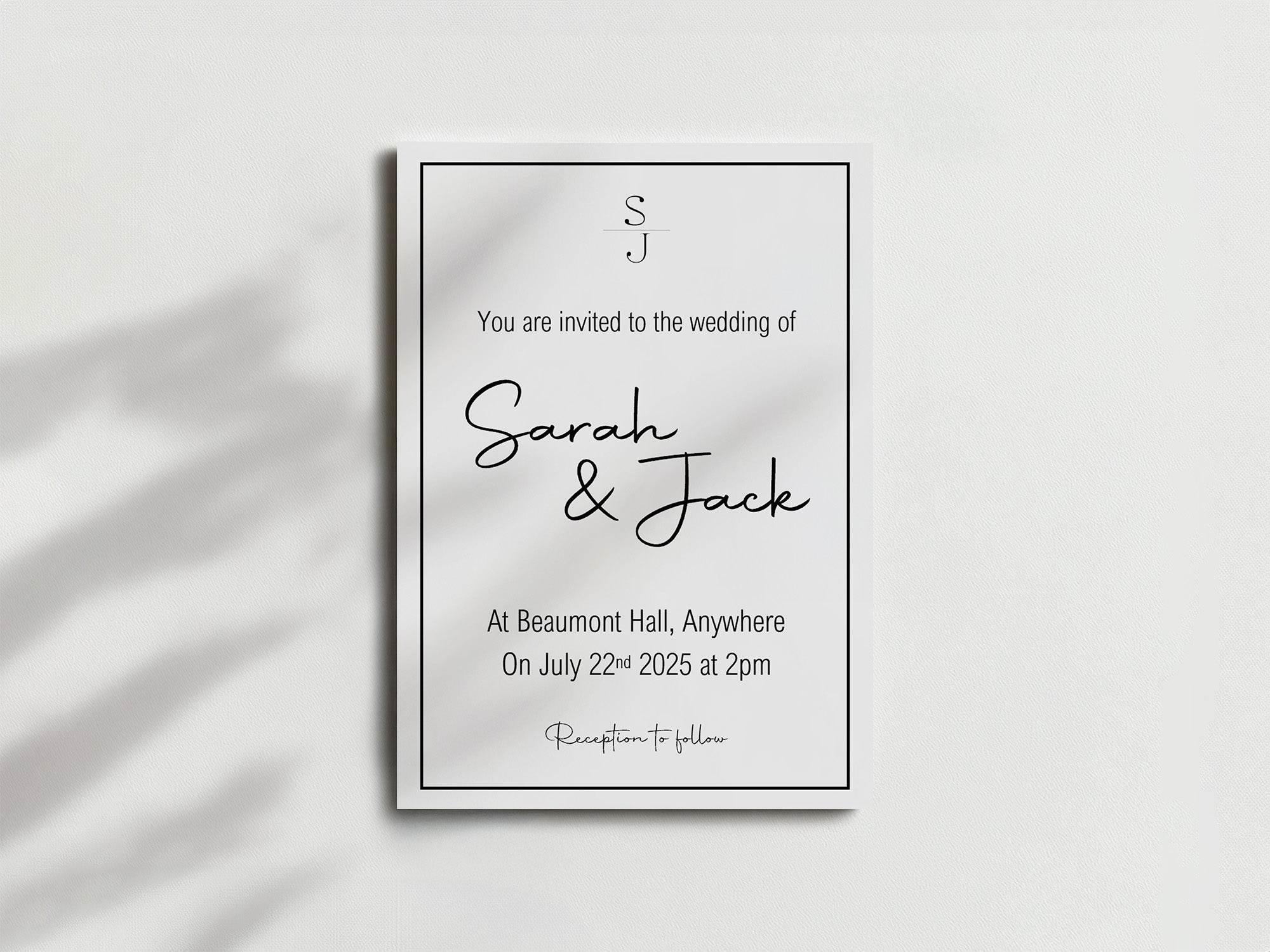 Minimalist Wedding Party Invitations & Envelopes | Pack of 10 - Larosier Prints