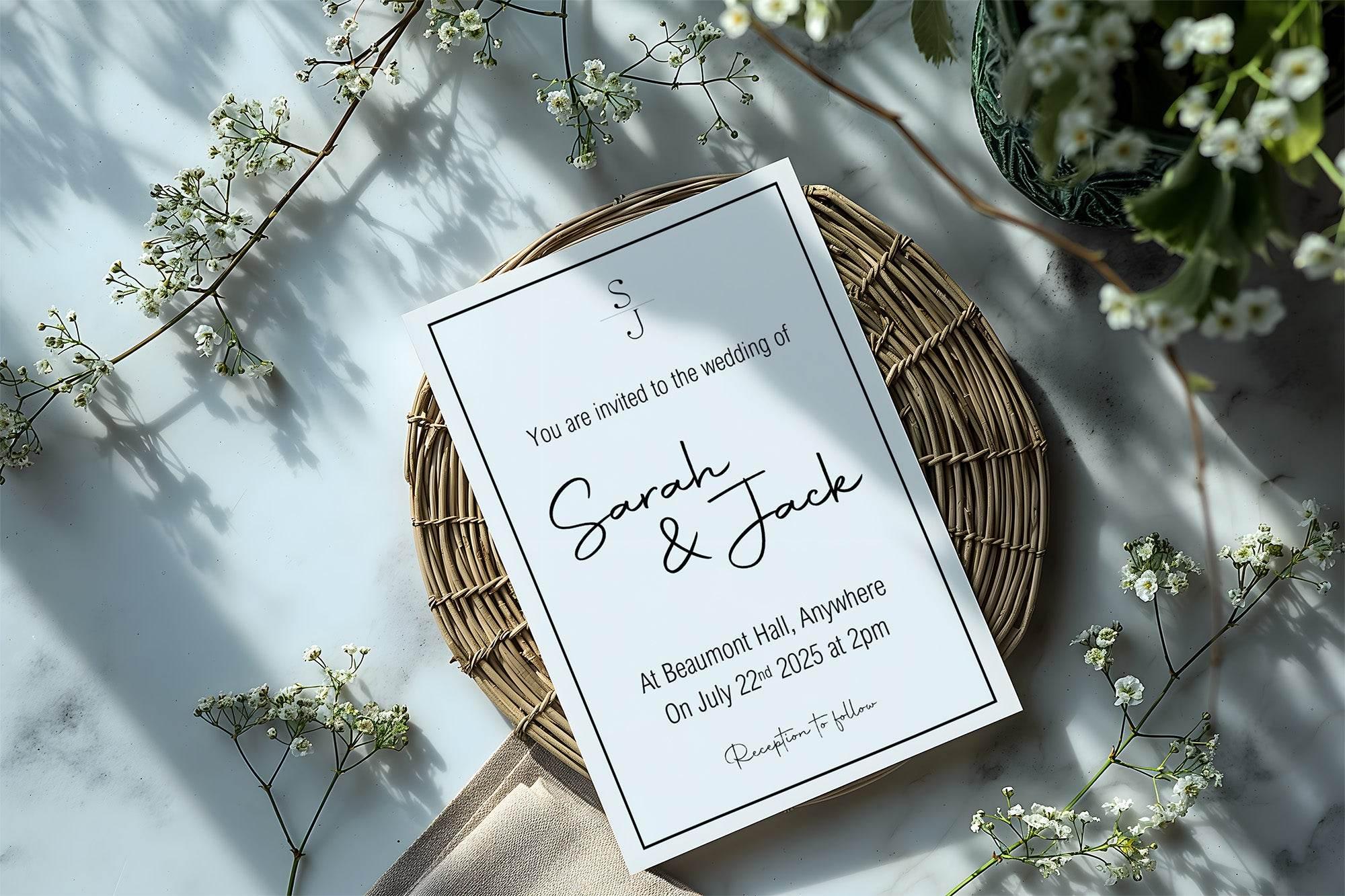 Minimalist Wedding Party Invitations & Envelopes | Pack of 10 - Larosier Prints