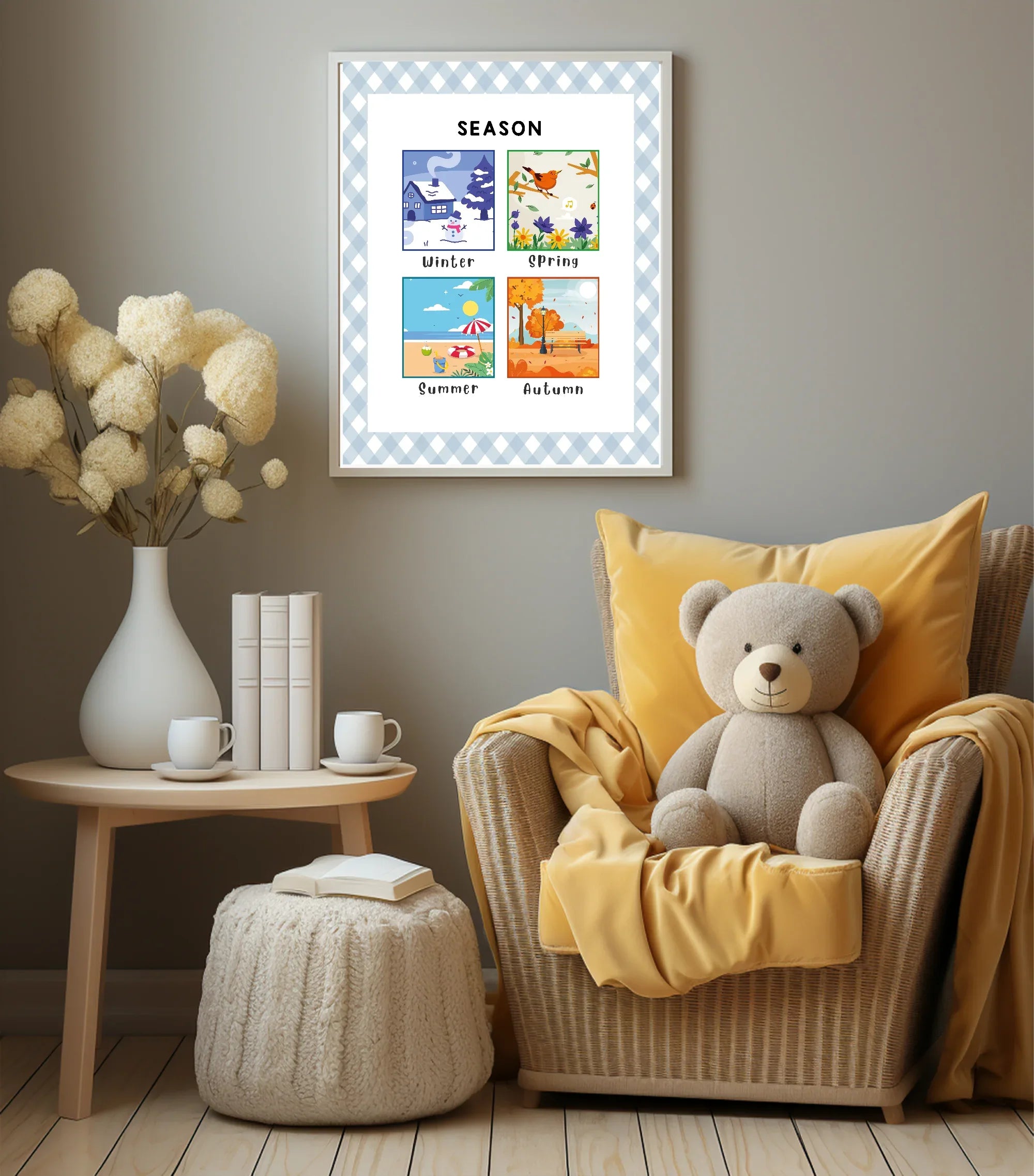 Pastel Plaid Seasons Wall Art Poster| Blue, Pink or Mint Green - Larosier Prints