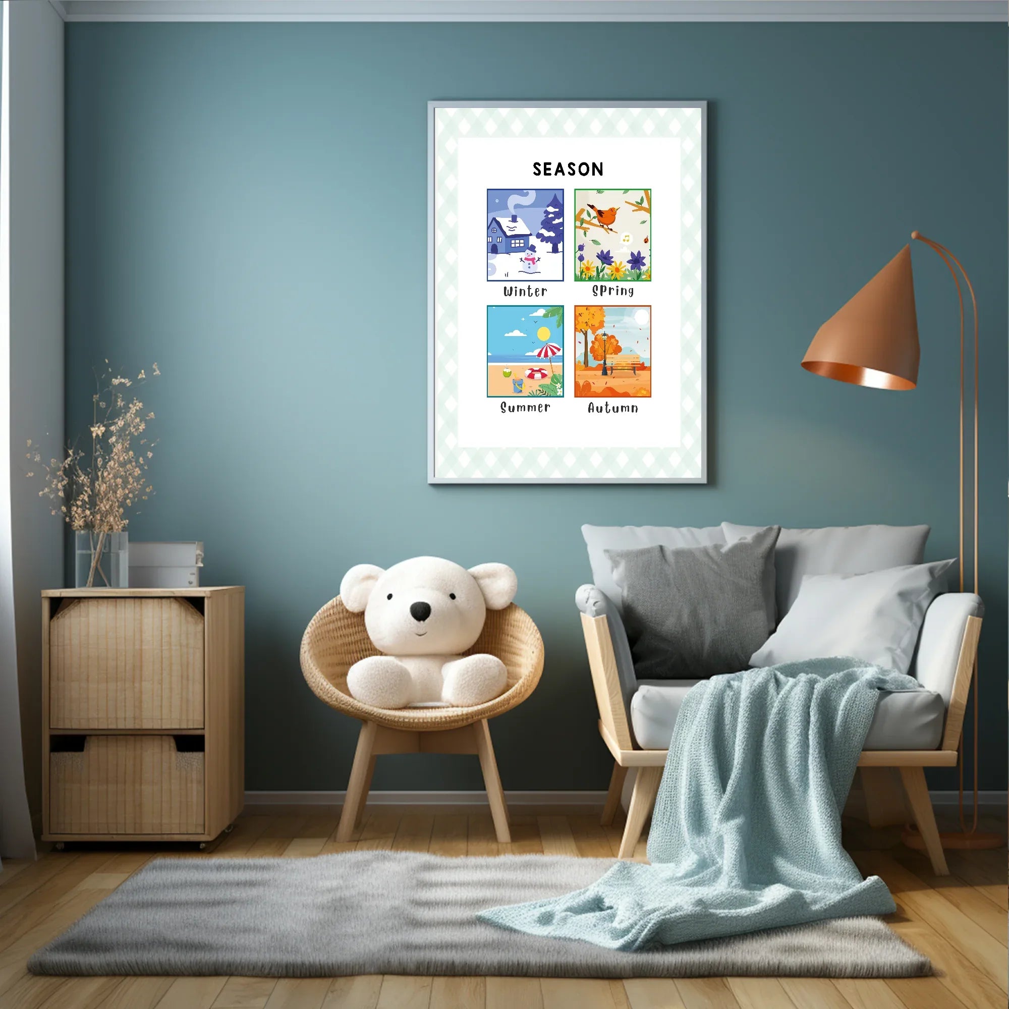 Pastel Plaid Seasons Wall Art Poster| Blue, Pink or Mint Green - Larosier Prints