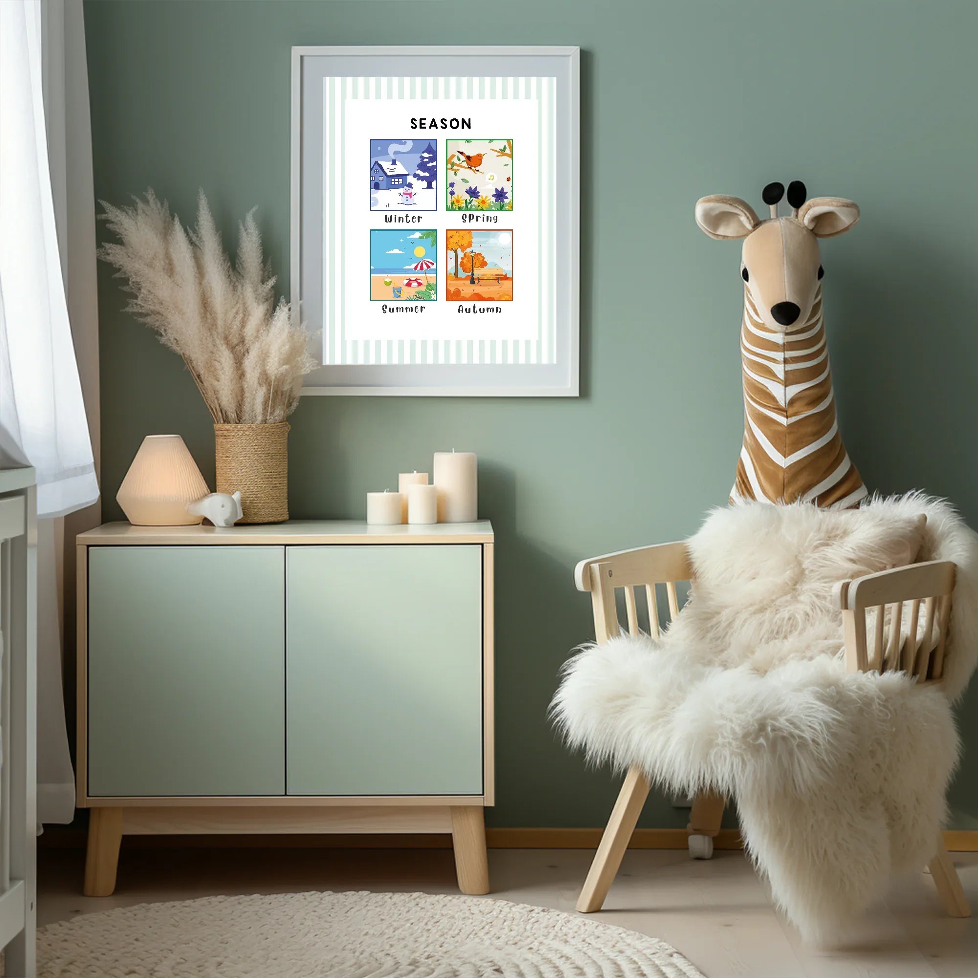 Pastel Stripe Seasons Educational Wall Art Poster | Blue, Pink or Mint Green - Larosier Prints