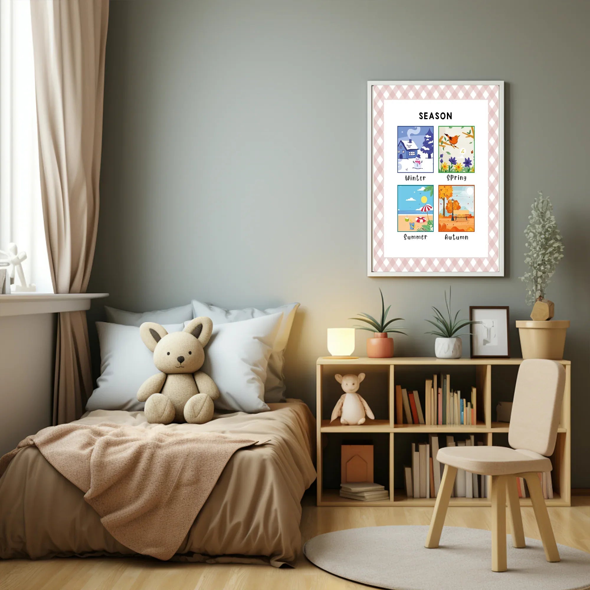 Pastel Plaid Seasons Wall Art Poster| Blue, Pink or Mint Green - Larosier Prints