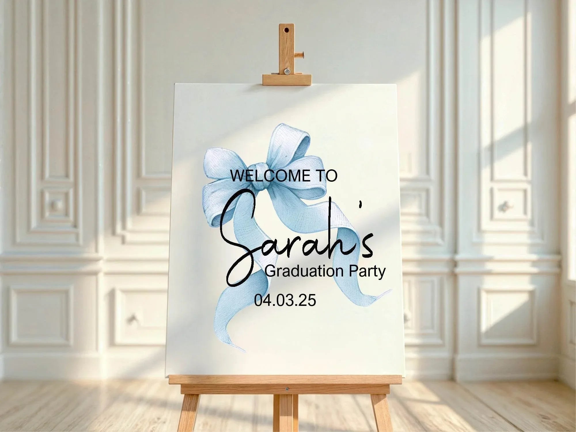 Blue Bow Welcome Graduation Party Sign - Larosier Prints