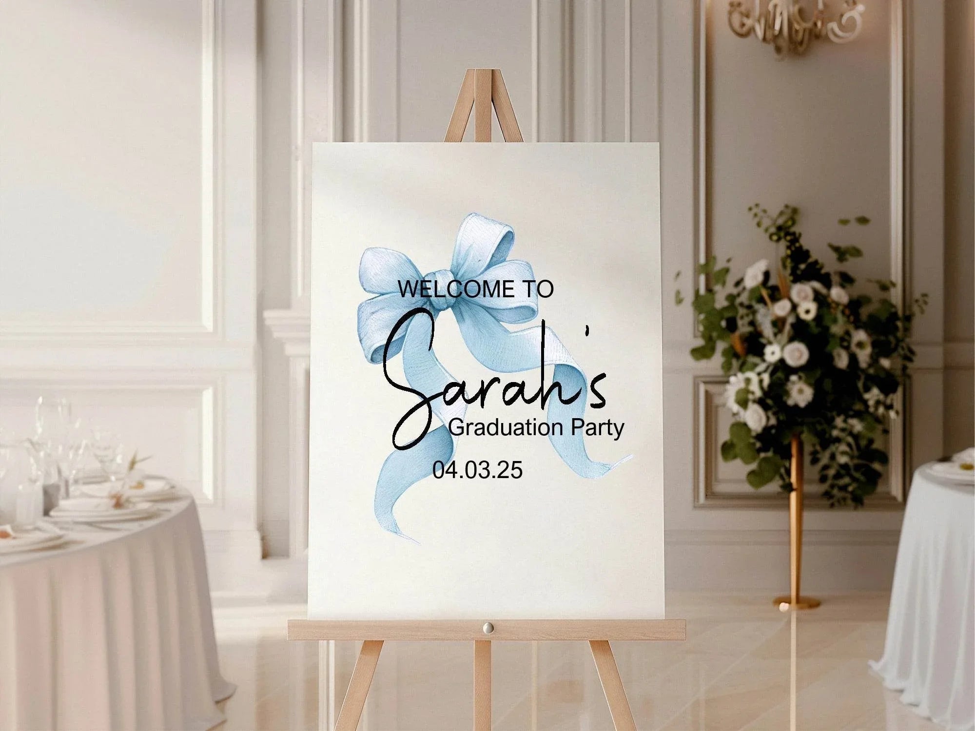 Blue Bow Welcome Graduation Party Sign - Larosier Prints