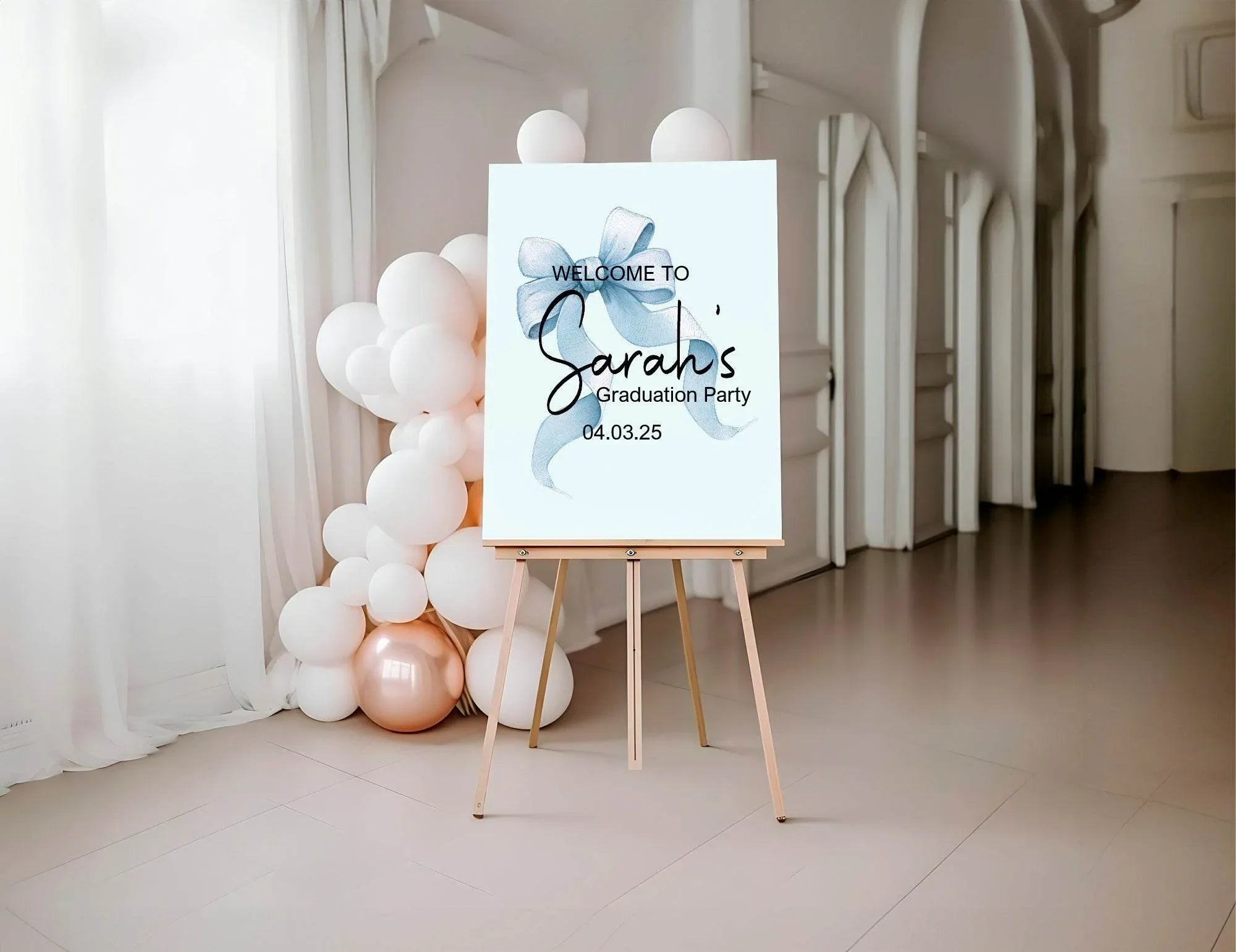 Blue Bow Welcome Graduation Party Sign - Larosier Prints