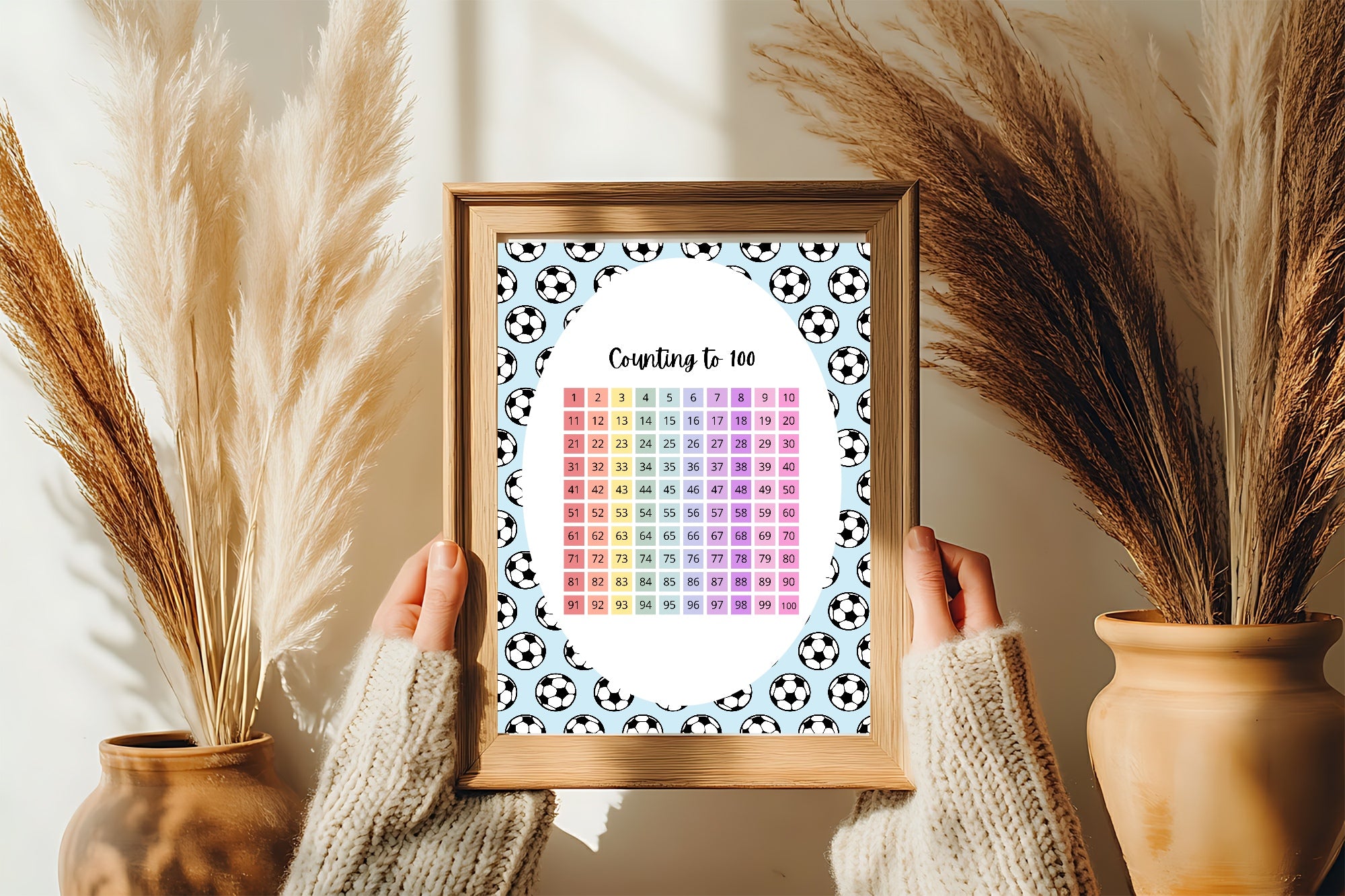 Blue Football Counting To 100 Poster | Educational Wall Art