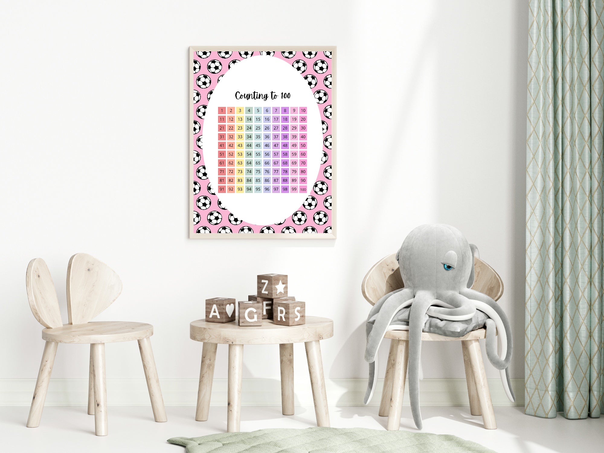 Pink Football Counting To 100 Poster | Educational Wall Art