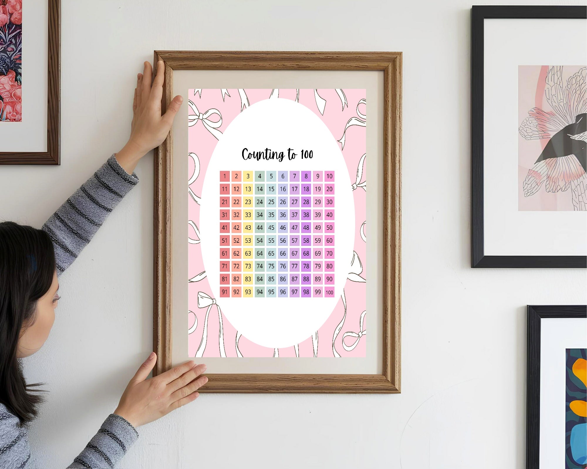 Pink Bow Counting To 100 Poster | Educational Wall Art