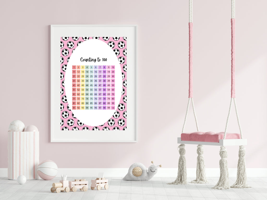 Pink Football Counting To 100 Poster | Educational Wall Art