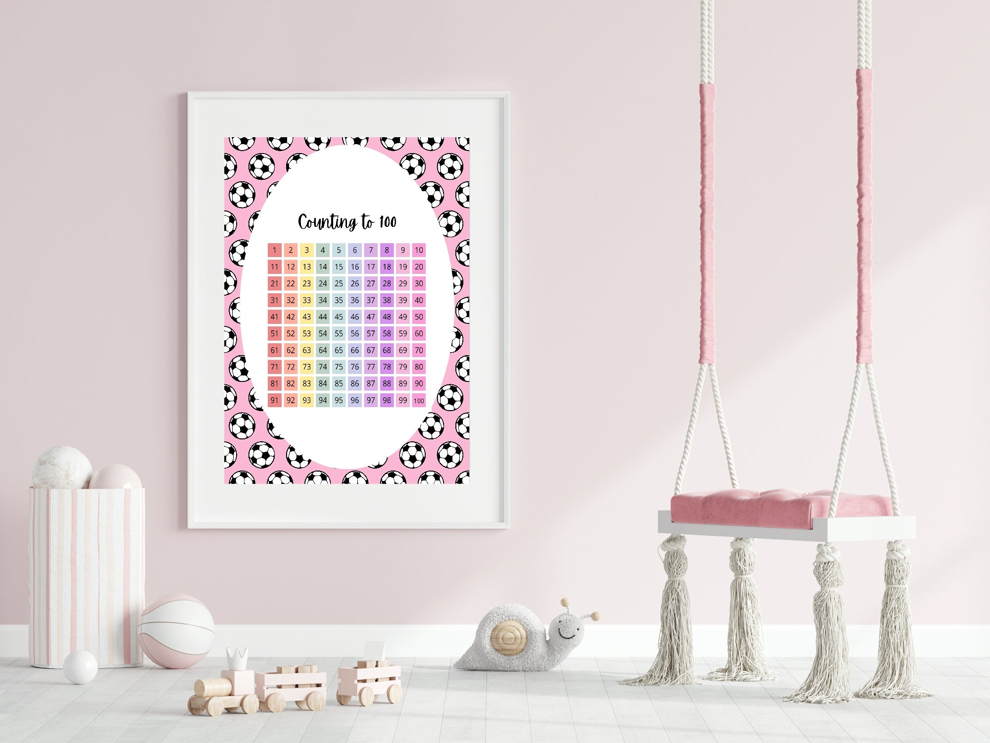 Pink Football Counting To 100 Poster | Educational Wall Art