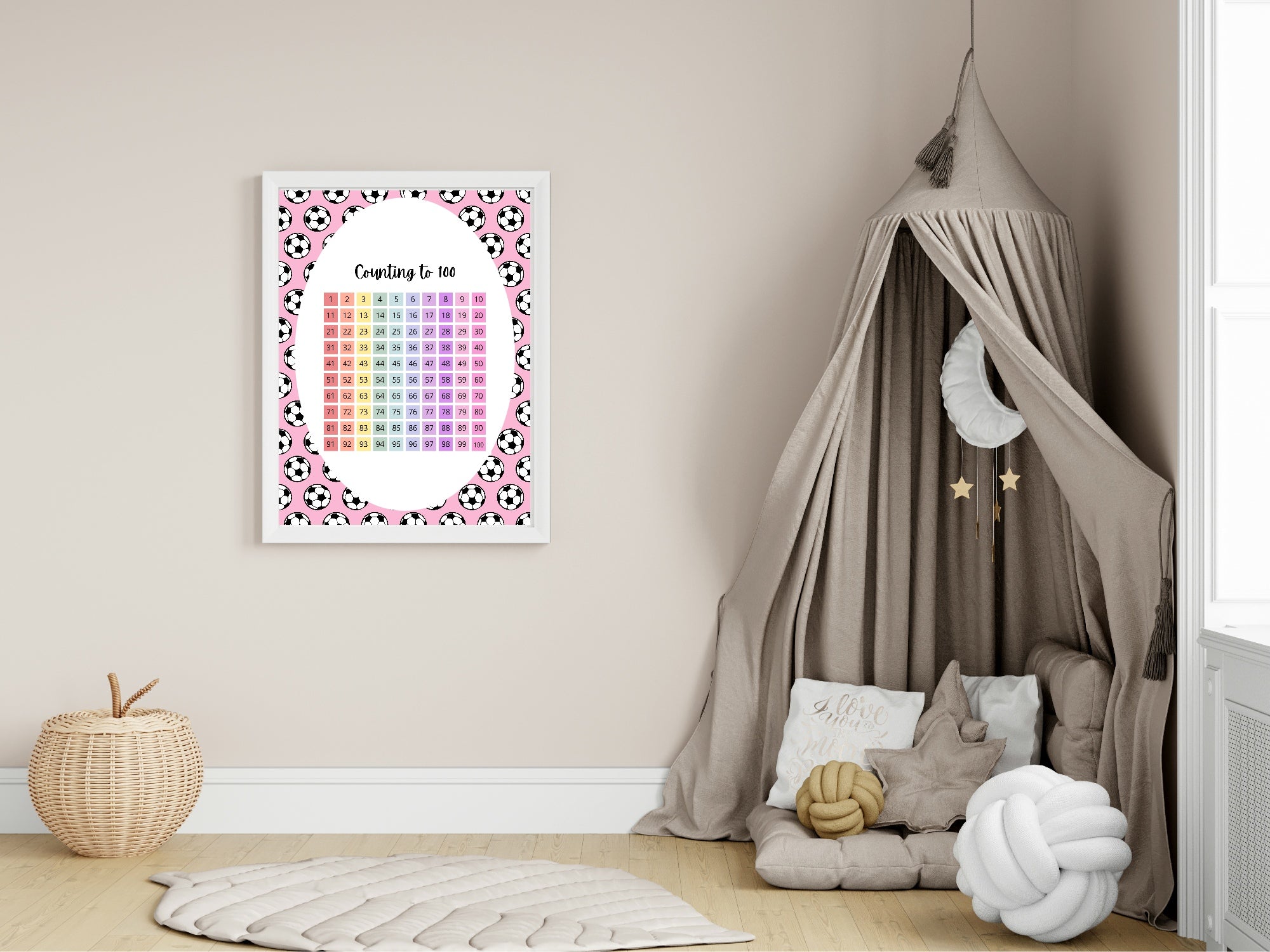 Pink Football Counting To 100 Poster | Educational Wall Art