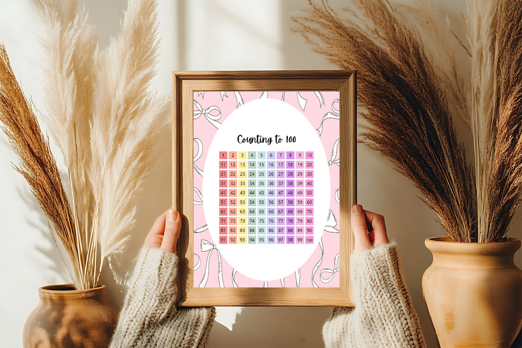 Pink Bow Counting To 100 Poster | Educational Wall Art