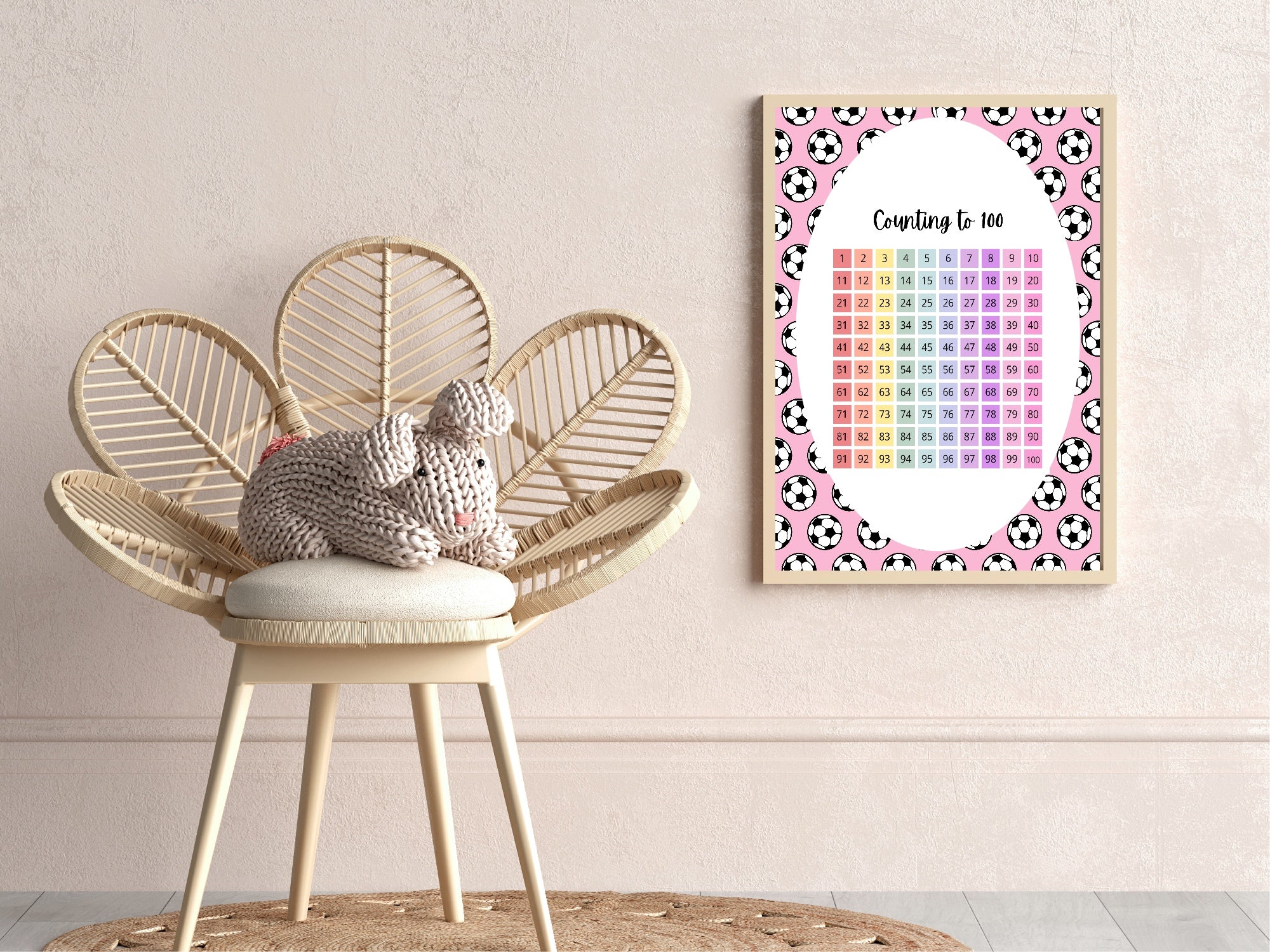 Pink Football Counting To 100 Poster | Educational Wall Art