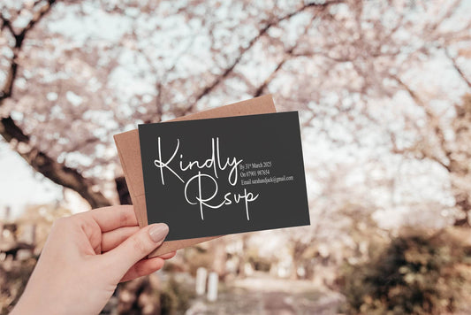 Minimalist Noir RSVP Wedding Party Cards | Pack of 10