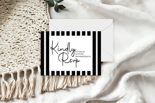 Black & White Stripe RSVP Wedding Party Cards | Pack of 10