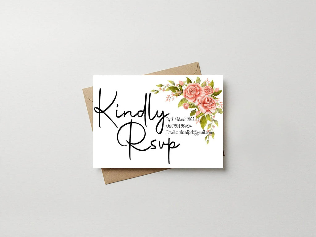 Pink Rose RSVP Wedding Party Cards | Pack of 10 | A6 - Larosier Prints