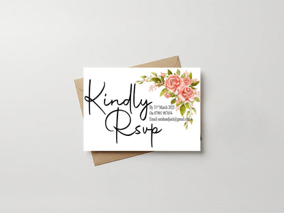 Pink Rose RSVP Wedding Party Cards | Pack of 10 | A6