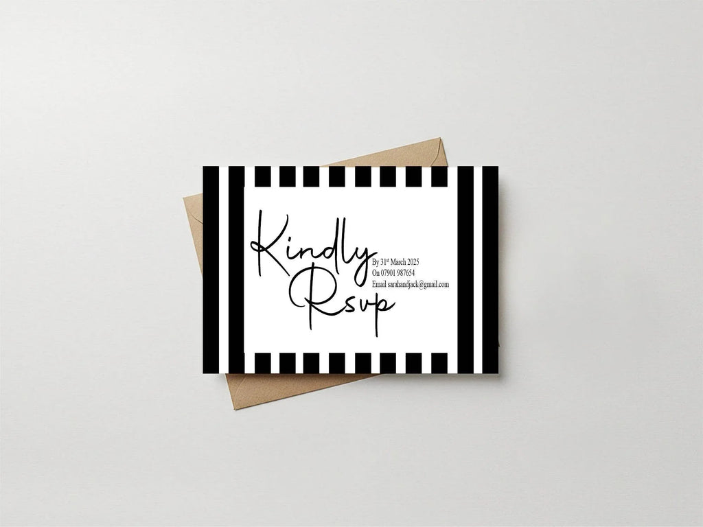 Black & White Stripe RSVP Wedding Party Cards | Pack of 10 - Larosier Prints