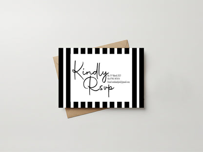 Black & White Stripe RSVP Wedding Party Cards | Pack of 10