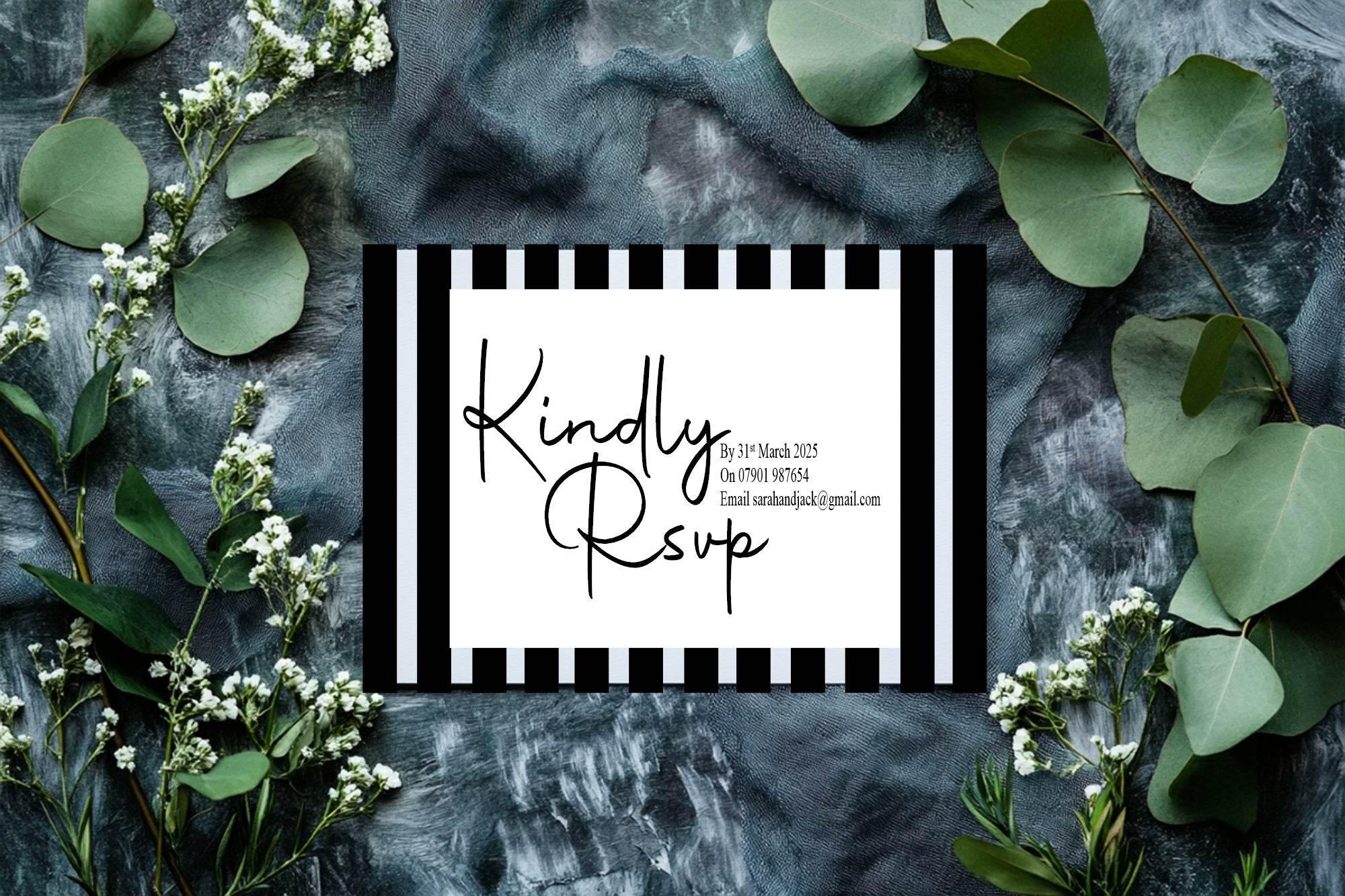Black & White Stripe RSVP Wedding Party Cards | Pack of 10 - Larosier Prints