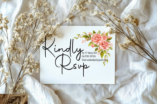 Pink Rose RSVP Wedding Party Cards | Pack of 10 | A6