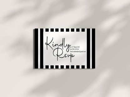 Black & White Stripe RSVP Wedding Party Cards | Pack of 10
