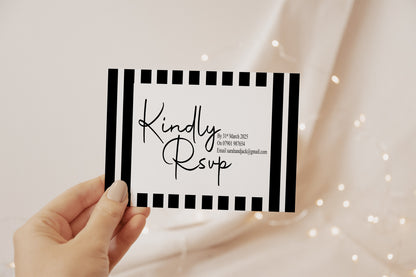 Black & White Stripe RSVP Wedding Party Cards | Pack of 10