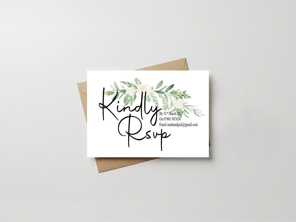 Green & White Rose RSVP Wedding Party Cards | Pack of 10 | A6 - Larosier Prints