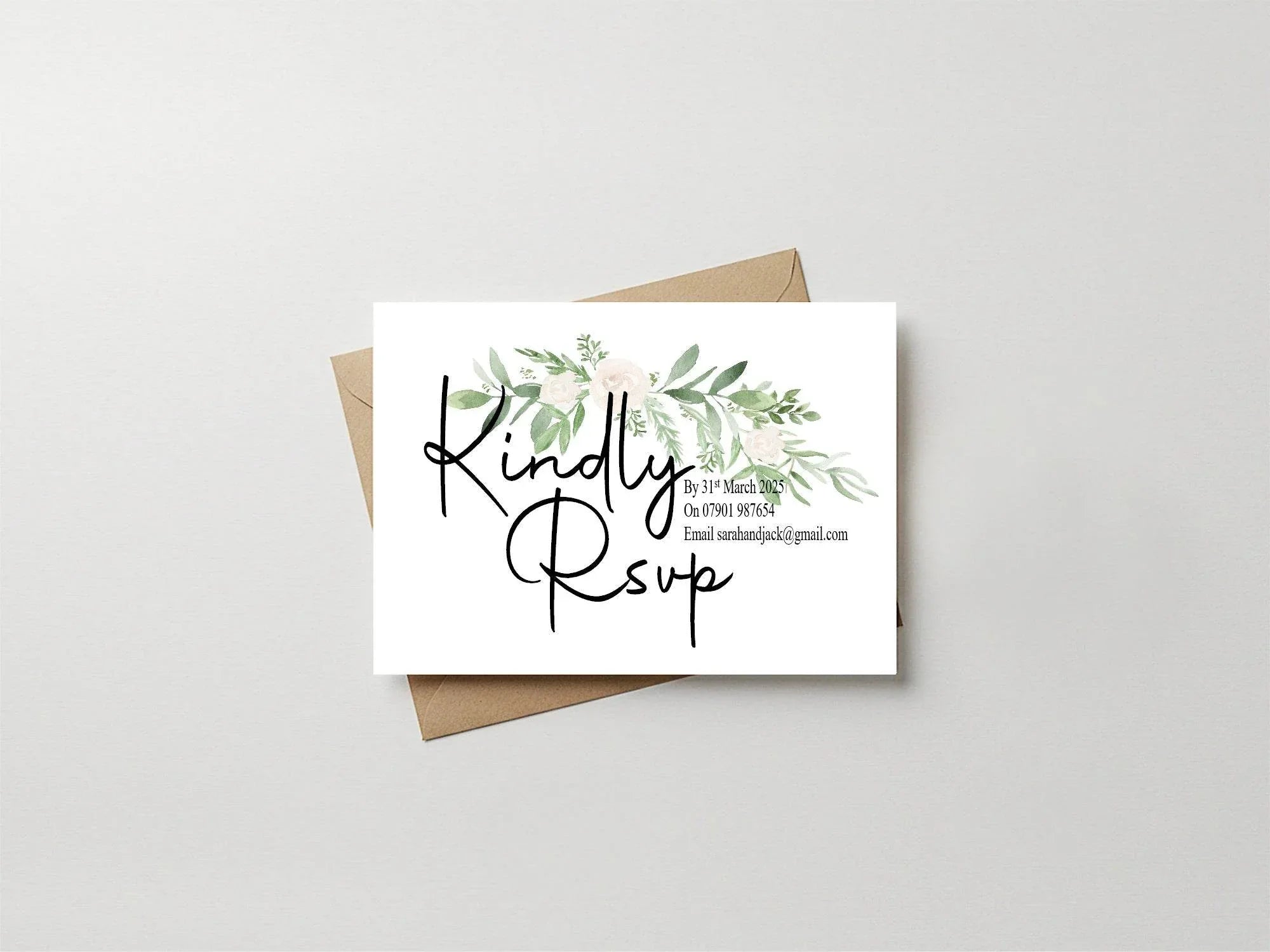 Green & White Rose RSVP Wedding Party Cards | Pack of 10 | A6 - Larosier Prints