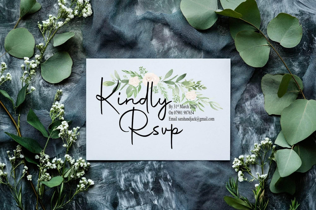 Green & White Rose RSVP Wedding Party Cards | Pack of 10 | A6 - Larosier Prints
