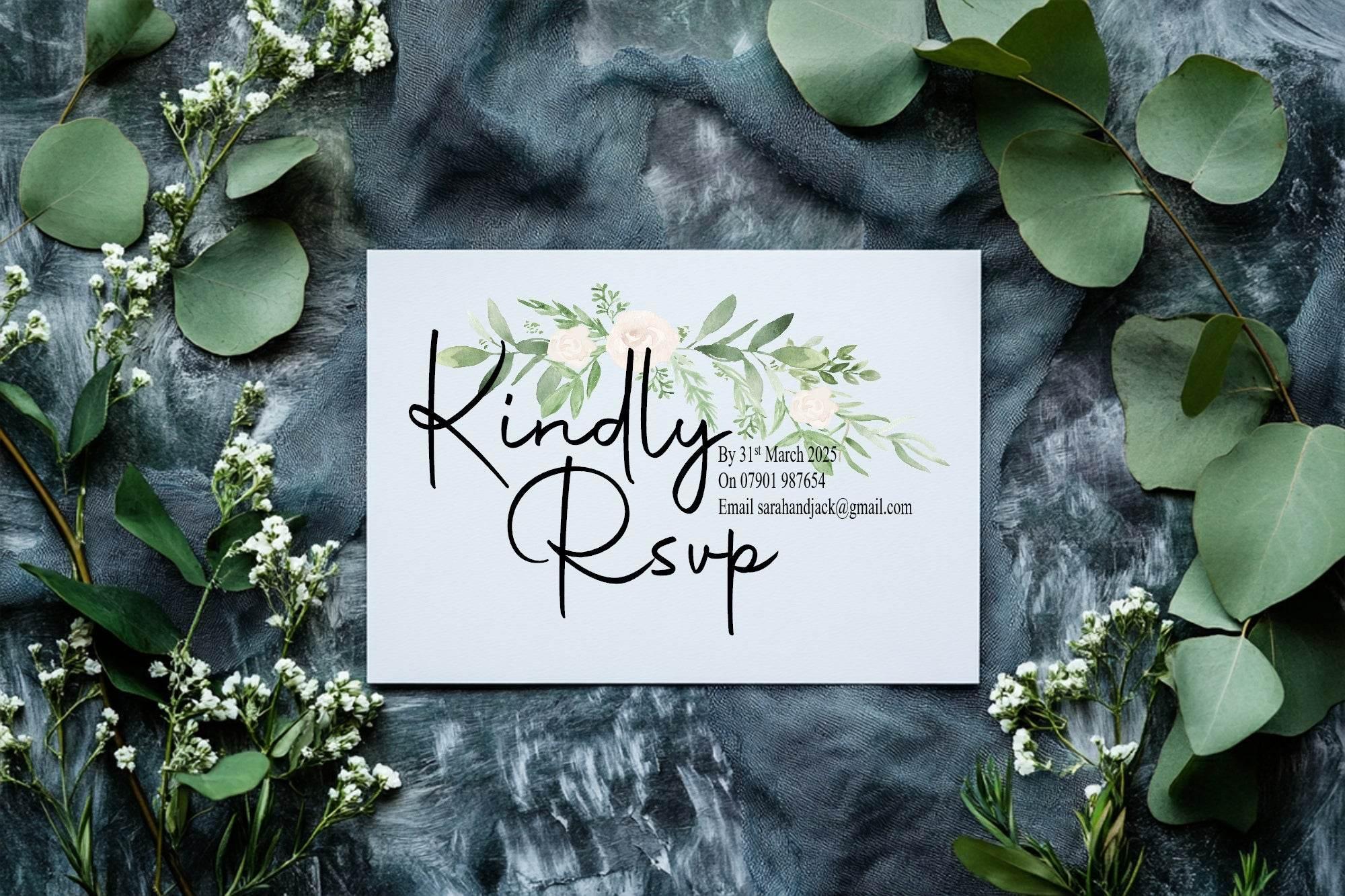 Green & White Rose Wedding Invitation Suite - Larosier Prints