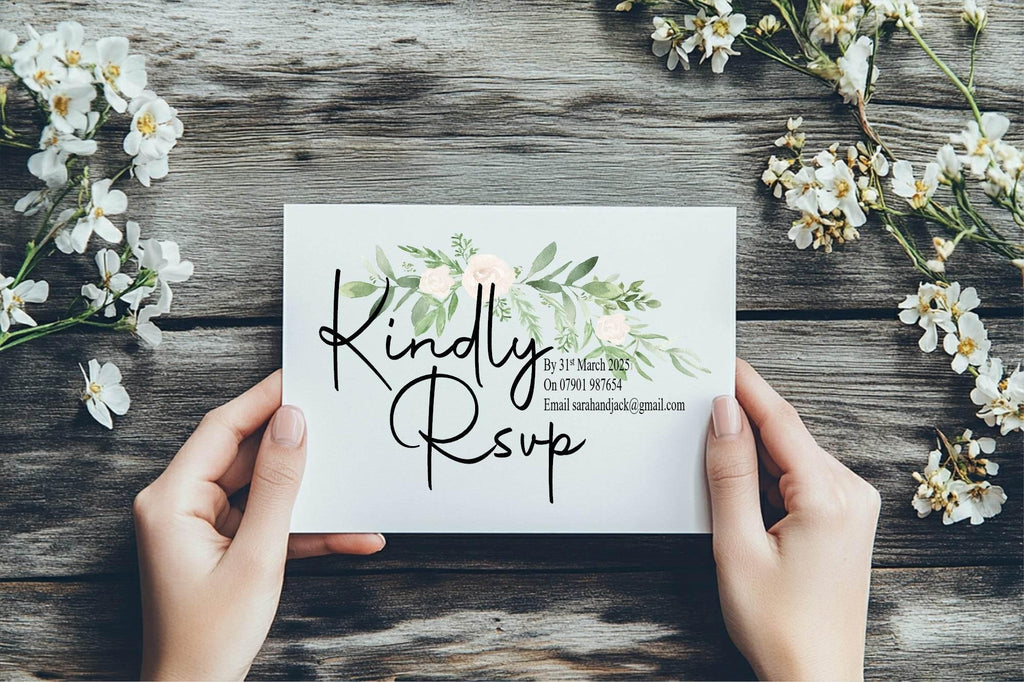 Green & White Rose RSVP Wedding Party Cards | Pack of 10 | A6 - Larosier Prints