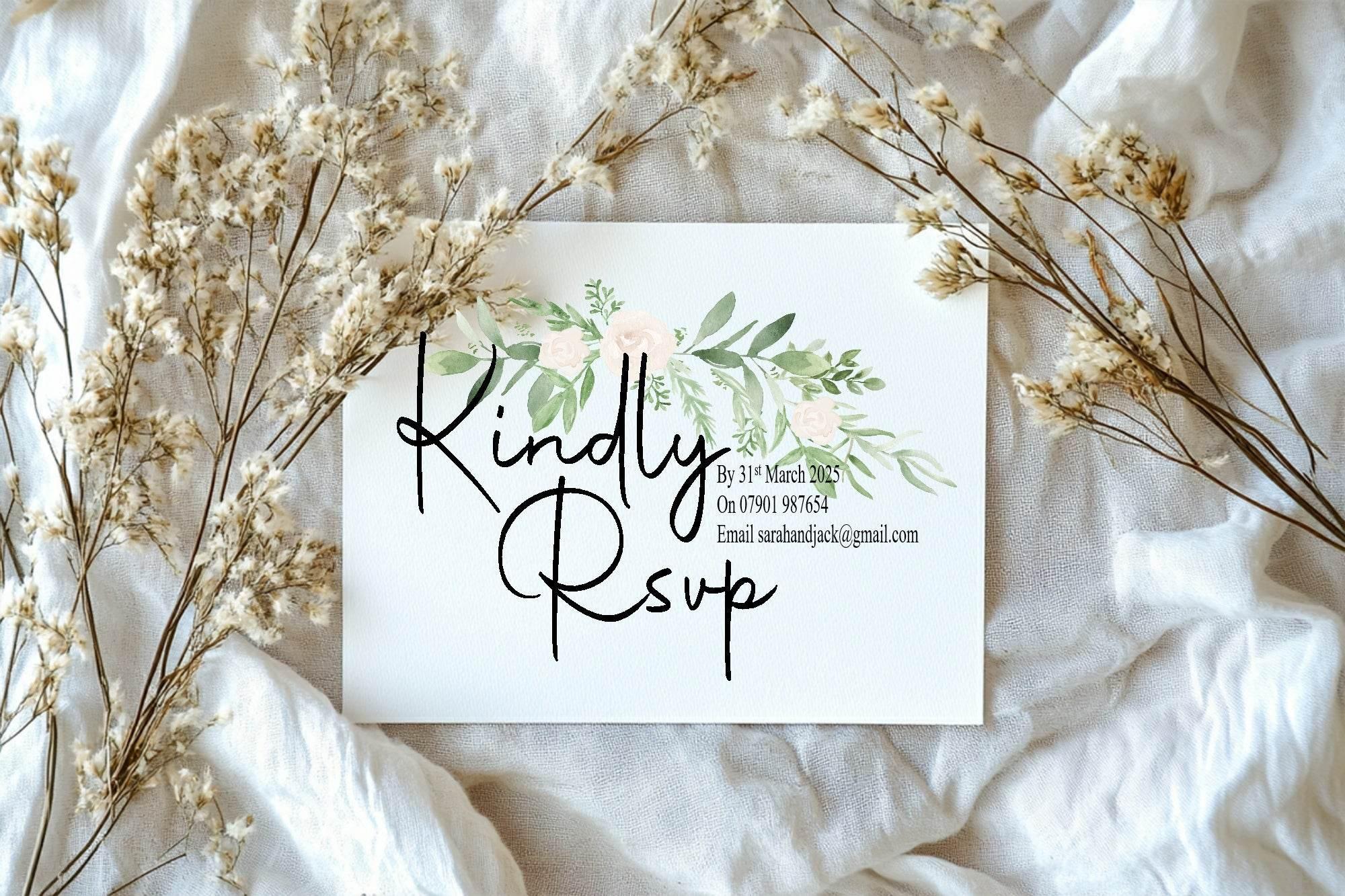 Green & White Rose Wedding Invitation Suite - Larosier Prints