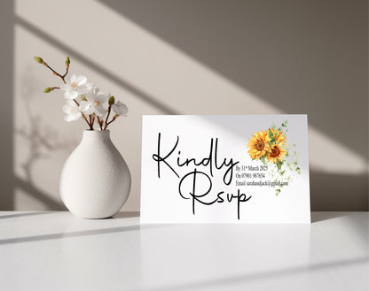 Sunflower RSVP Wedding Party Cards | Pack of 10