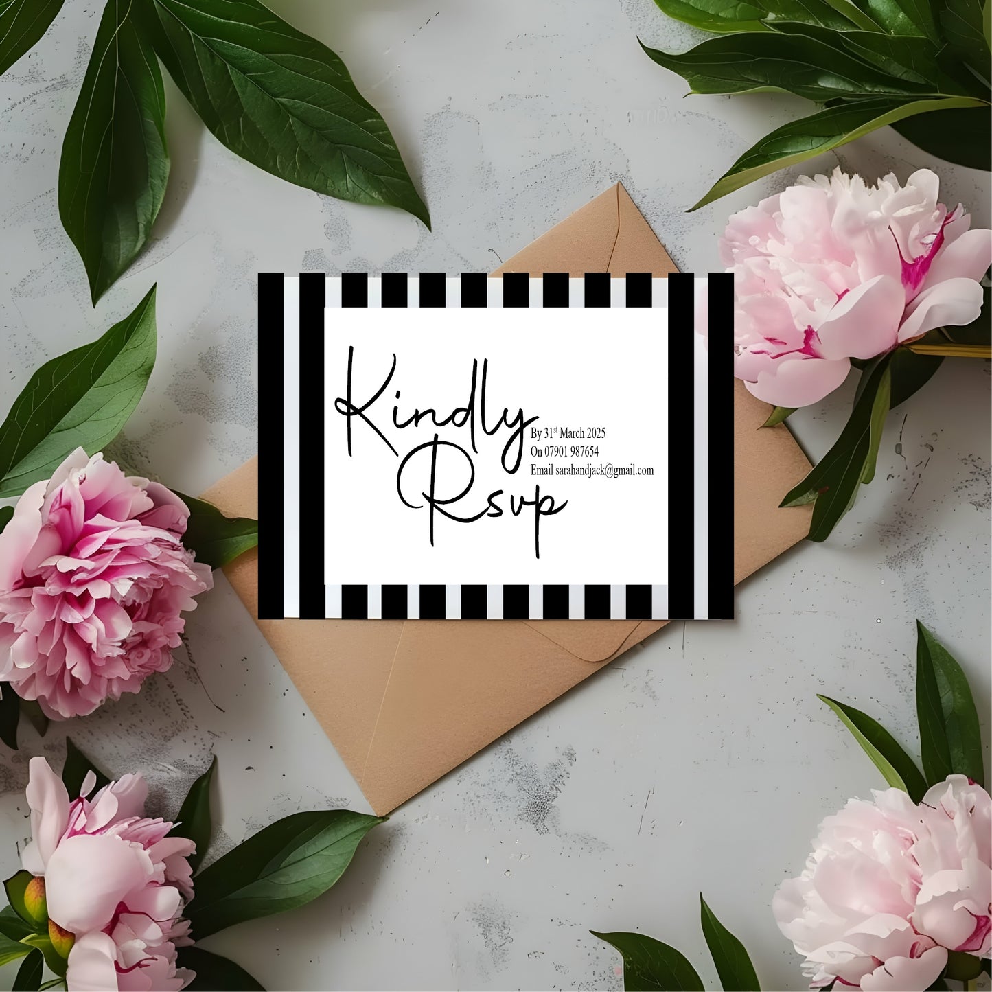 Black & White Stripe RSVP Wedding Party Cards | Pack of 10