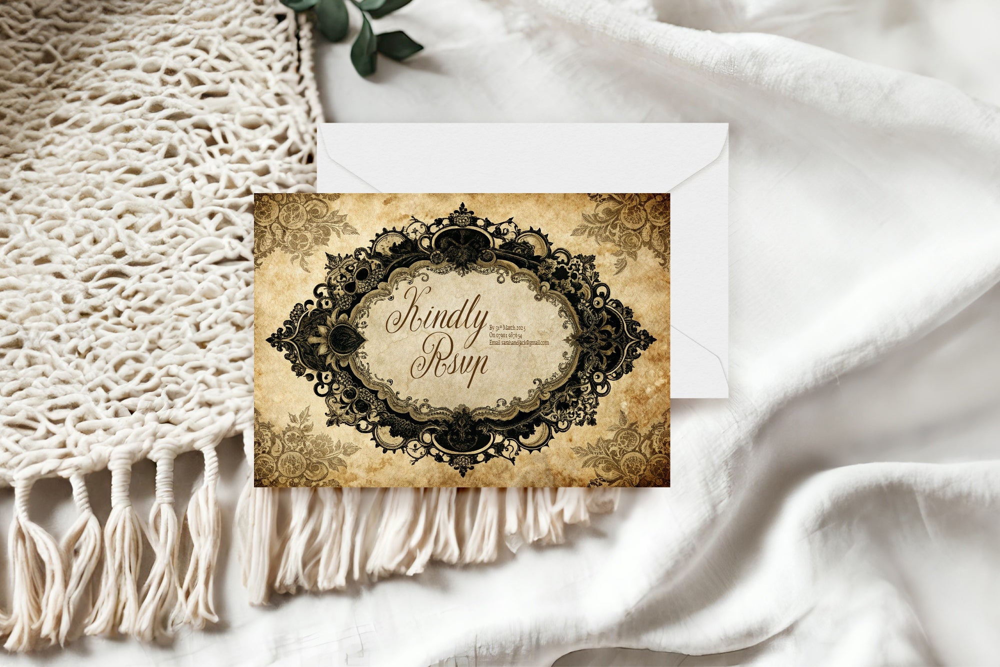 Lace Oval Wedding Party Save The Dates & Envelopes | Pack of 10