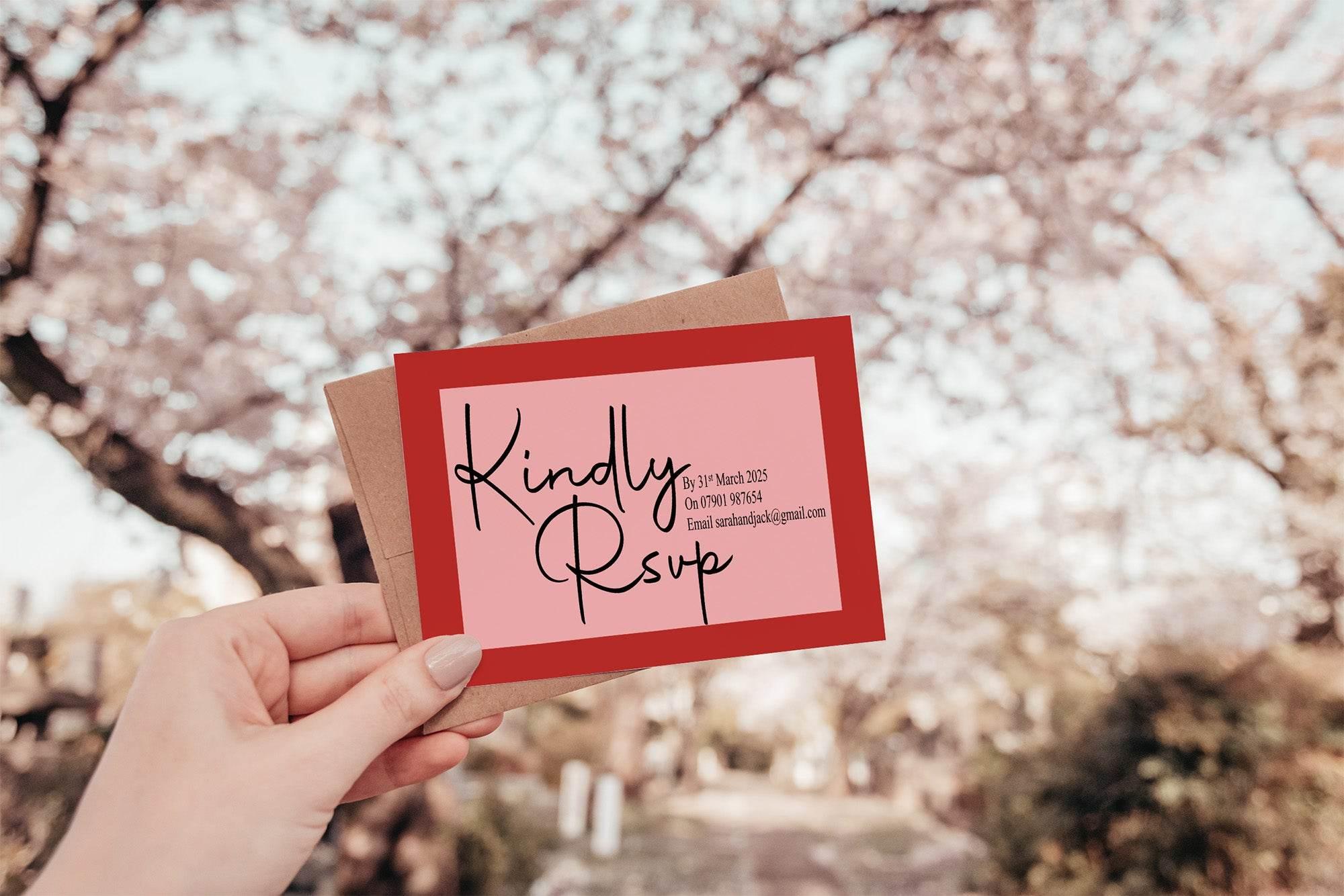 Red & Pink RSVP Wedding Party Cards | Pack of 10 - Larosier Prints